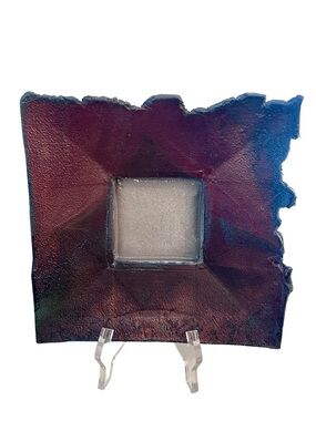 Vintage Raku Pottery Iridescent Photo Frame - Deep Reds & Blues
